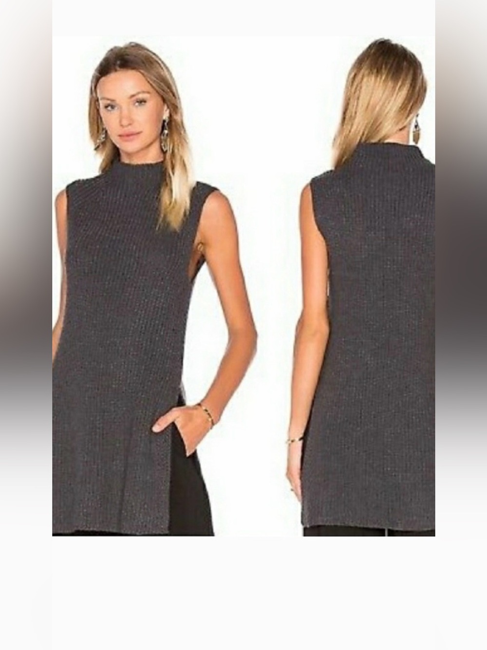 Three Dots Dark Gray Joan Tunic Sweater Sleeveless